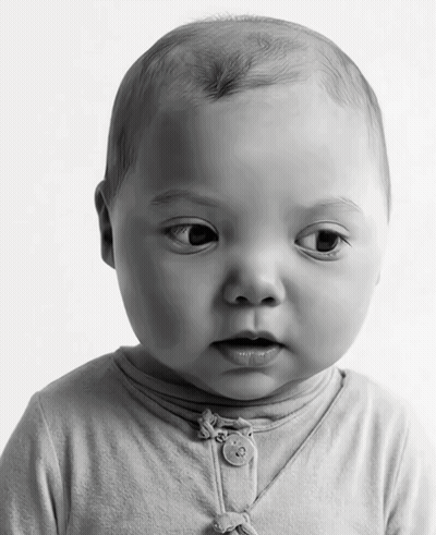 A Black And White Photo Of A Baby 'S Face GIF