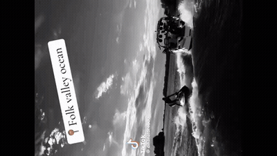 A Black And White Photo Of A Boat In The Water With The Words Folk Valley Ocean Below It GIF