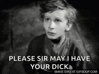 A Black And White Photo Of A Boy Asking For A Dick . GIF