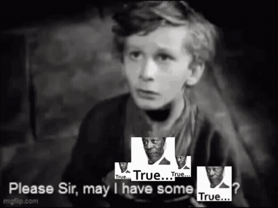 A Black And White Photo Of A Boy Asking For Some True GIF