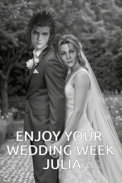 A Black And White Photo Of A Bride And Groom With The Text Enjoy Your Wedding Week Julia GIF