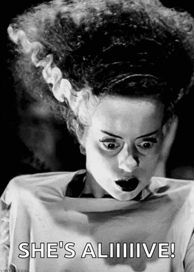 A Black And White Photo Of A Bride From Frankenstein GIF