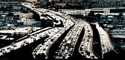 A Black And White Photo Of A Busy Highway With The Year Cravello2023 GIF