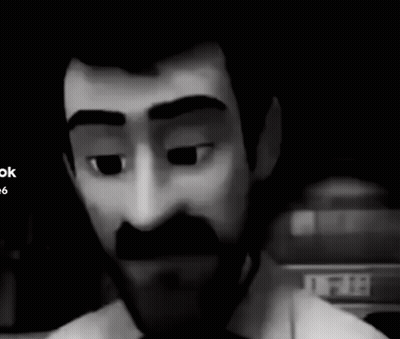 A Black And White Photo Of A Cartoon Character With A Beard And Big Eyes . GIF
