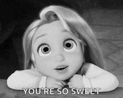 A Black And White Photo Of A Cartoon Girl Saying `` You 'Re So Sweet '' GIF
