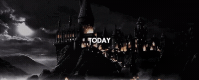 A Black And White Photo Of A Castle With The Words Today Written On It . GIF