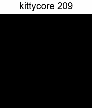 A Black And White Photo Of A Cat 'S Face With The Words `` Kittycore 209 '' Written Above It . GIF