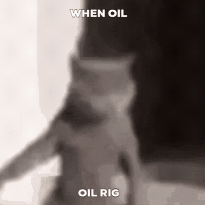 A Black And White Photo Of A Cat With The Caption When Oil Oil Rig . GIF