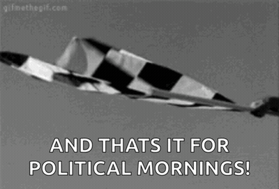 a black and white photo of a checkered flag with the words `` and that 's it for political mornings ! '' .