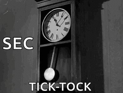 A Black And White Photo Of A Clock With Sec And Tick-Tock Written On The Bottom GIF