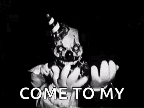 A Black And White Photo Of A Clown In A Party Hat . GIF