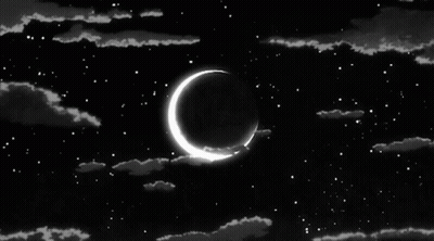 A Black And White Photo Of A Crescent Moon In A Night Sky GIF