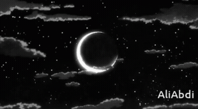 A Black And White Photo Of A Crescent Moon With The Name Aliabdi On The Bottom Right GIF