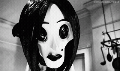 A Black And White Photo Of A Doll With The Words Horses Around Tumblr Visible GIF