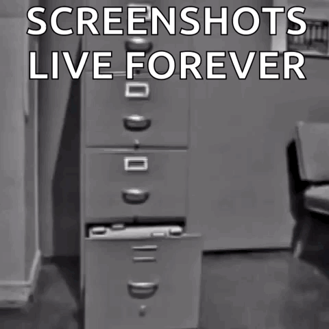A Black And White Photo Of A Filing Cabinet With The Words " Screenshots Live Forever " GIF