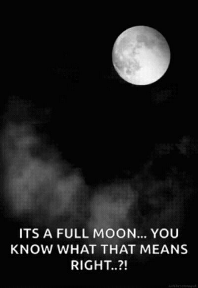 A Black And White Photo Of A Full Moon With The Caption " It 'S A Full Moon ... You Know What That Means Right ? " GIF