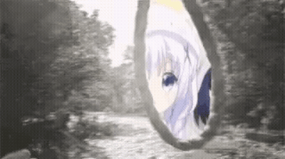 A Black And White Photo Of A Girl Looking Through A Hole In A Rope . GIF