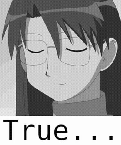 A Black And White Photo Of A Girl With Glasses And The Words True Below Her GIF