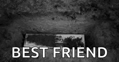 A Black And White Photo Of A Grave With The Words `` Best Friend '' Written On The Ground . GIF