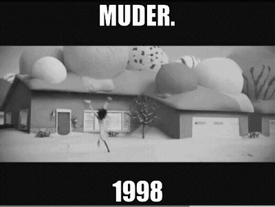 A Black And White Photo Of A House With The Year 1998 On The Bottom Right GIF