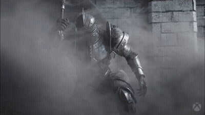 A Black And White Photo Of A Knight In Armor Holding A Sword GIF