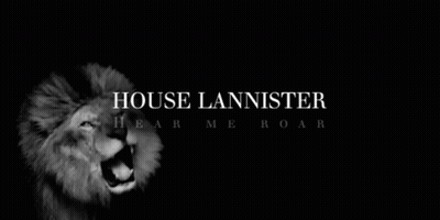 A Black And White Photo Of A Lion With The Words House Lannister Hear Me Roar . GIF