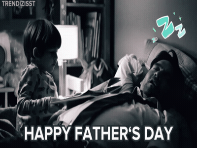 A Black And White Photo Of A Little Boy Playing With A Man Laying In Bed With The Words Happy Father 'S Day Below It GIF