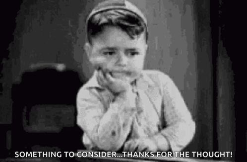 A Black And White Photo Of A Little Boy Thinking . GIF