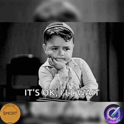 A Black And White Photo Of A Little Boy With The Words It 'S Ok I 'Ll Wait GIF