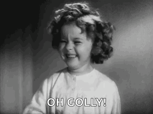 A Black And White Photo Of A Little Girl Making A Funny Face And Saying `` Oh Golly '' . GIF
