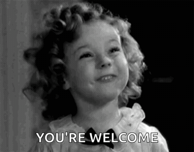 A Black And White Photo Of A Little Girl Saying You 'Re Welcome . GIF