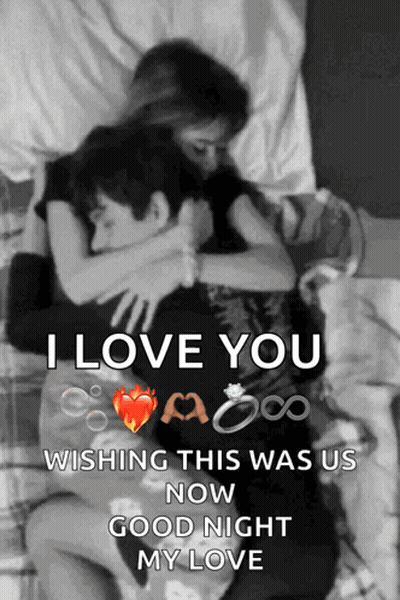 A Black And White Photo Of A Man And A Woman Hugging With The Caption " I Love You " GIF