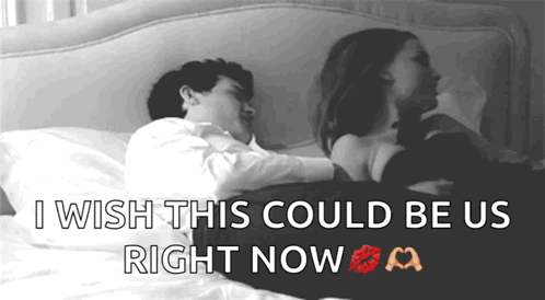 A Black And White Photo Of A Man And A Woman Kissing On A Bed With The Caption I Wish This Could Be Us Right Now GIF