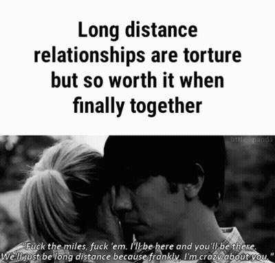 A Black And White Photo Of A Man And A Woman With A Quote About Long Distance Relationships GIF