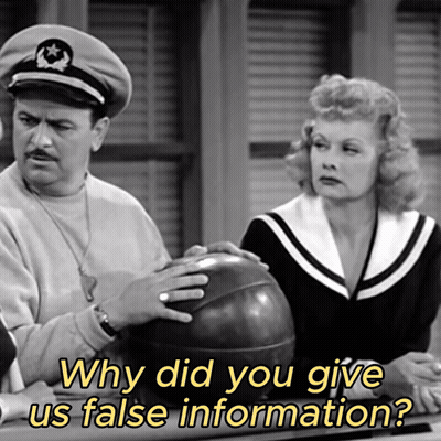 A Black And White Photo Of A Man And A Woman With Why Did You Give Us False Information GIF