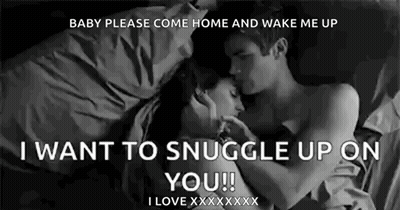 A Black And White Photo Of A Man And Woman Hugging In Bed With The Caption I Want To Snuggle Up On You . GIF