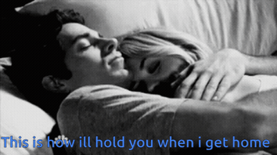 A Black And White Photo Of A Man And Woman Hugging With The Words " This Is How Ill Hold You When I Get Home " GIF