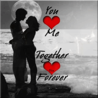 A Black And White Photo Of A Man And Woman Hugging With The Words " You Me Together Forever " GIF