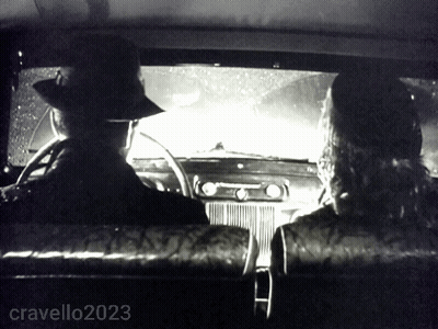 A Black And White Photo Of A Man And Woman In A Car Taken By Cravello 2023 GIF