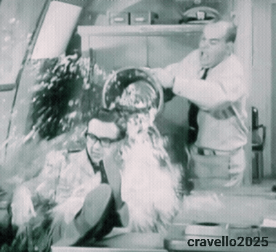 A Black And White Photo Of A Man Being Poured Into Another Man 'S Face And The Year 2025 GIF