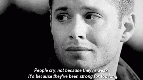 A Black And White Photo Of A Man Crying With A Quote On It . GIF