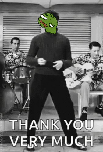 A Black And White Photo Of A Man Dancing With The Words Thank You Very Much GIF
