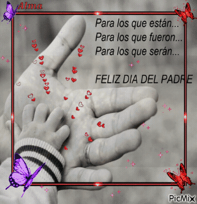 A Black And White Photo Of A Man Holding A Child 'S Hand With The Words " Para Los Que Estan " GIF