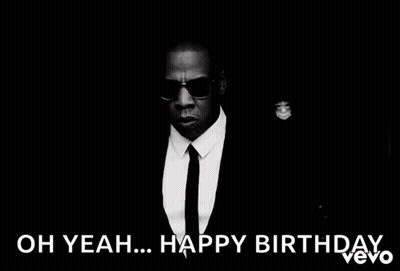 A Black And White Photo Of A Man In A Suit And Tie With The Caption " Oh Yeah ... Happy Birthday " GIF