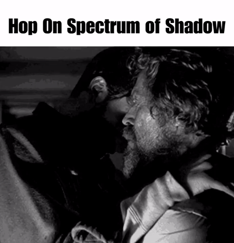A Black And White Photo Of A Man Kissing Another Man With The Caption Hop On Spectrum Of Shadow GIF