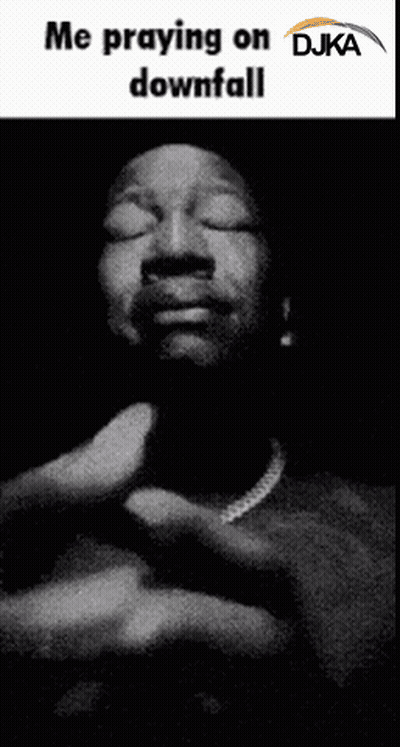 A Black And White Photo Of A Man Praying With The Words Me Praying On Downfall On The Bottom GIF