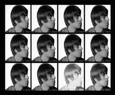A Black And White Photo Of A Man 'S Head With Different Hairstyles GIF