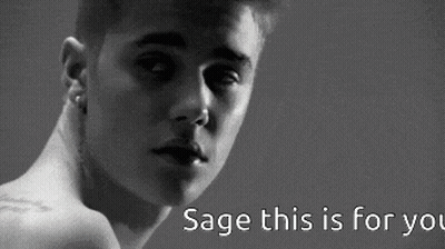 A Black And White Photo Of A Man 'S Torso With The Words " Sage This Is For You " On The Bottom GIF