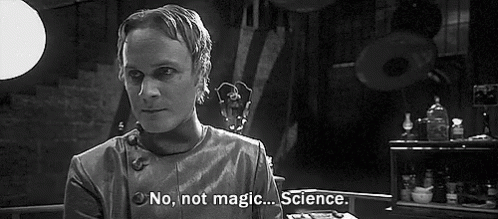 A Black And White Photo Of A Man Saying No , Not Magic , Science . GIF