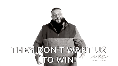 A Black And White Photo Of A Man That Says They Don 'T Want Us To Win . GIF